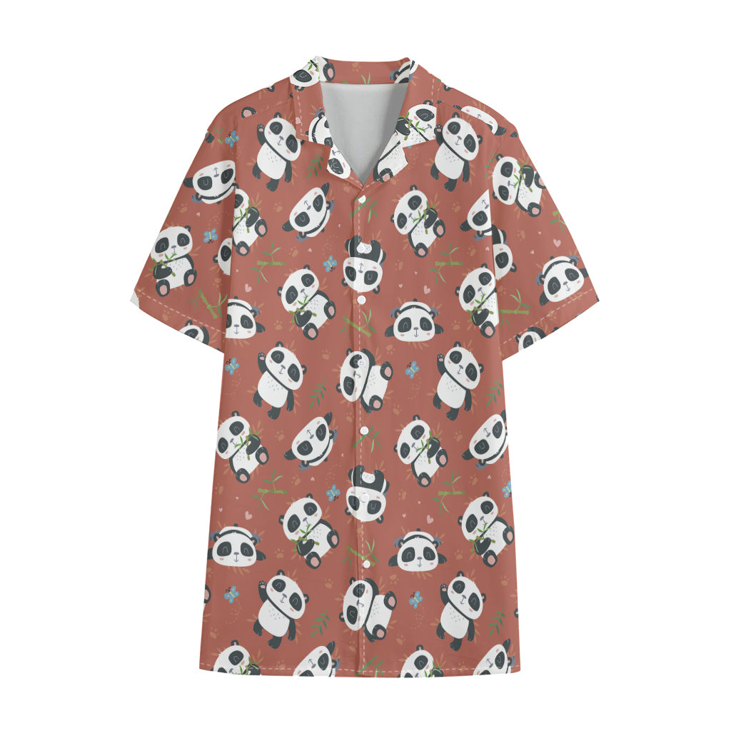 Baby Panda And Bamboo Pattern Print Cotton Hawaiian Shirt