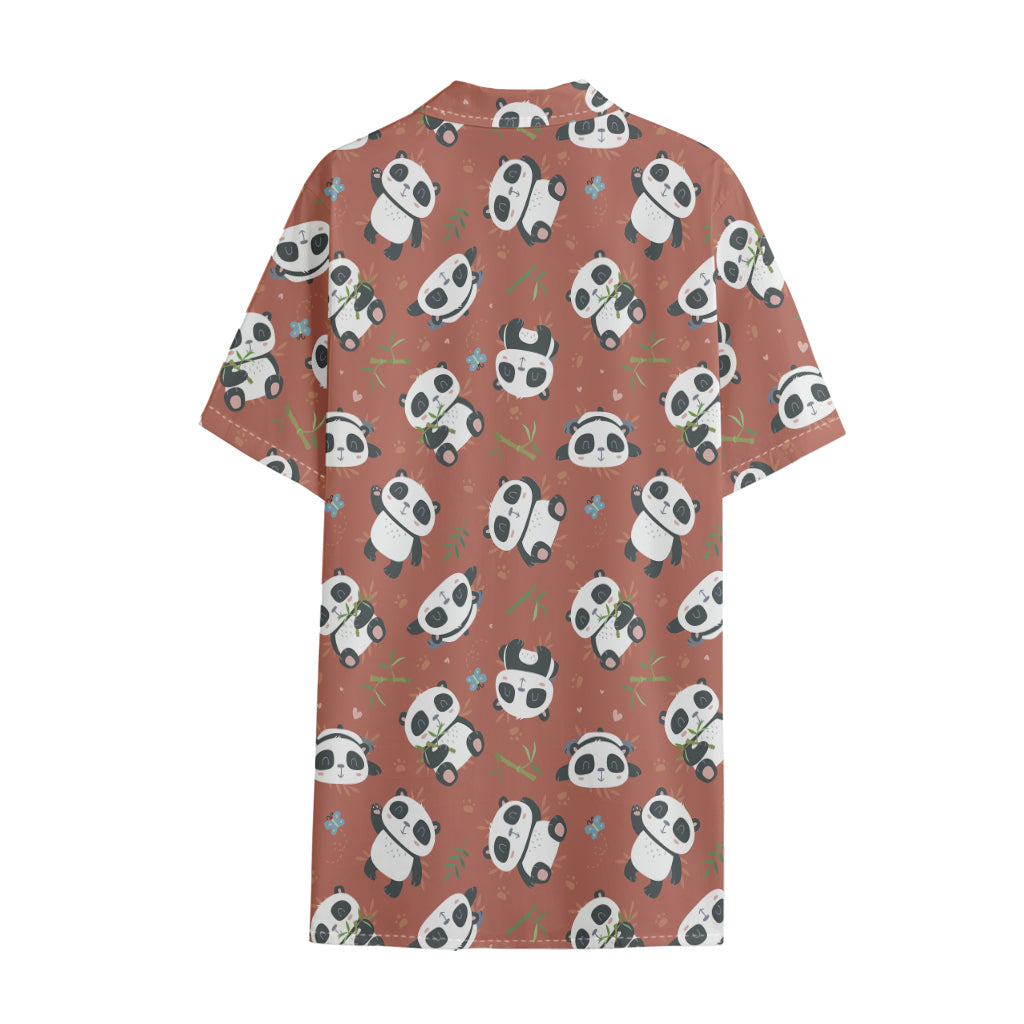 Baby Panda And Bamboo Pattern Print Cotton Hawaiian Shirt