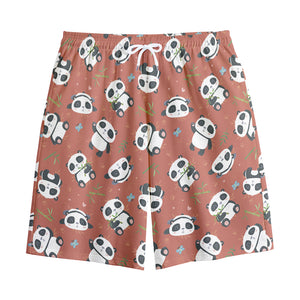 Baby Panda And Bamboo Pattern Print Cotton Shorts