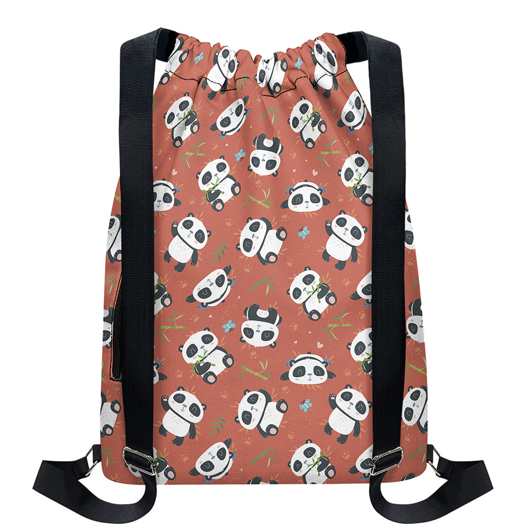 Baby Panda And Bamboo Pattern Print Drawstring Backpack