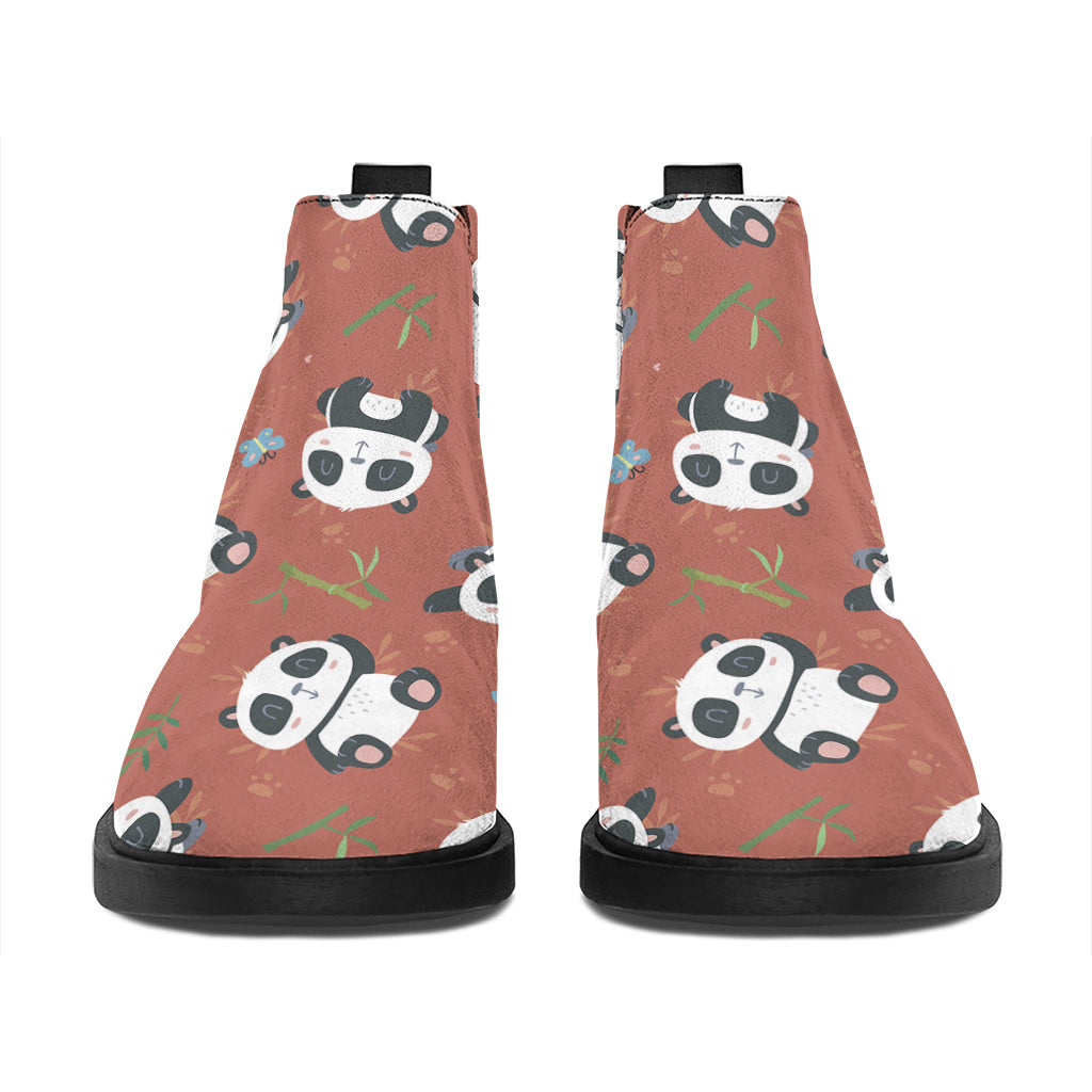 Baby Panda And Bamboo Pattern Print Flat Ankle Boots