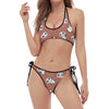 Baby Panda And Bamboo Pattern Print Halter Scoop Tie Side Bikini