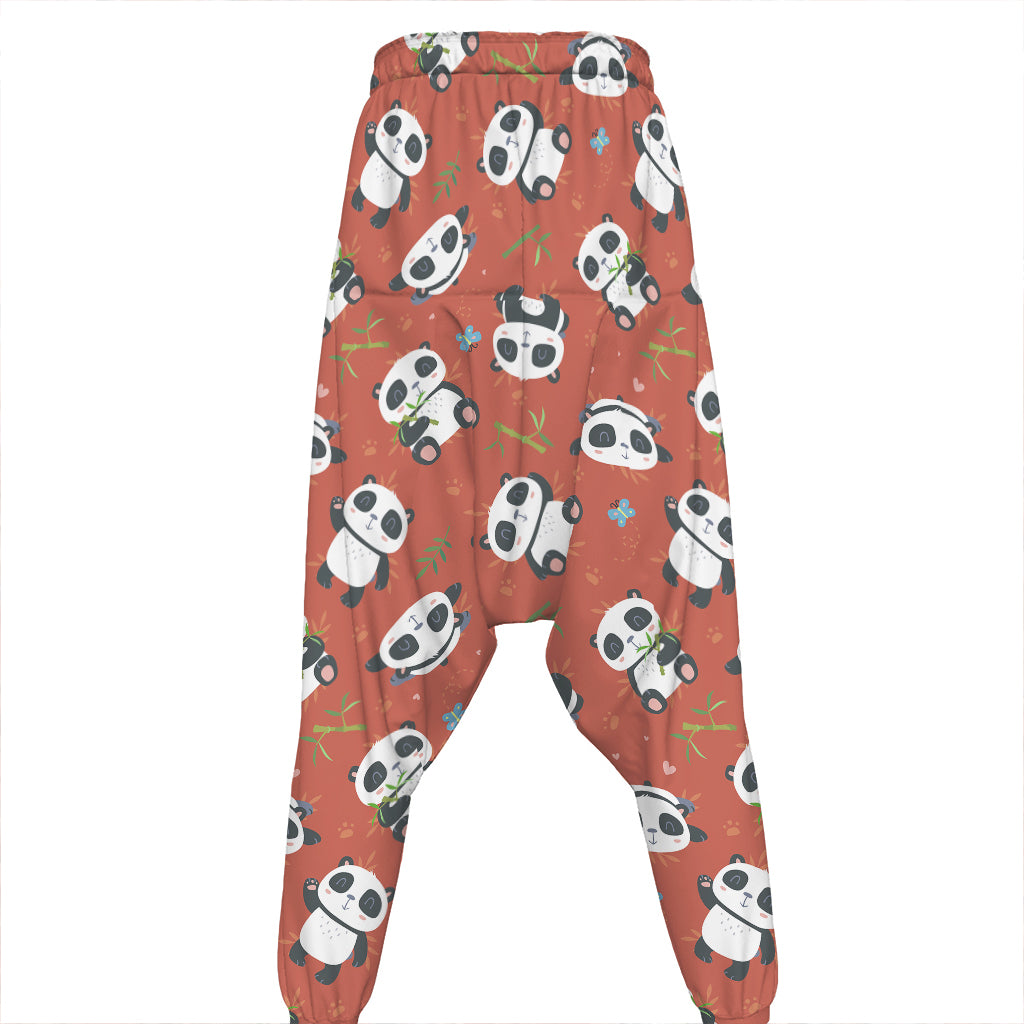 Baby Panda And Bamboo Pattern Print Hammer Pants