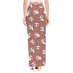 Baby Panda And Bamboo Pattern Print High Slit Maxi Skirt