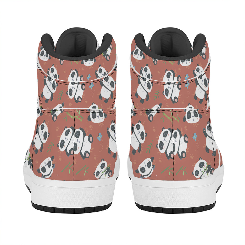 Baby Panda And Bamboo Pattern Print High Top Leather Sneakers