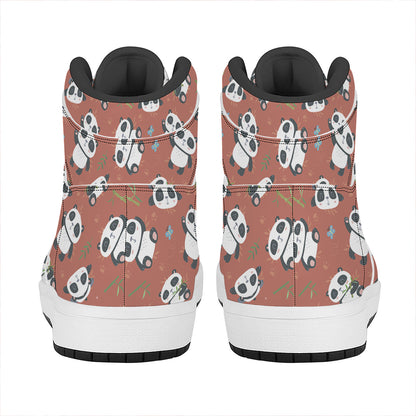 Baby Panda And Bamboo Pattern Print High Top Leather Sneakers