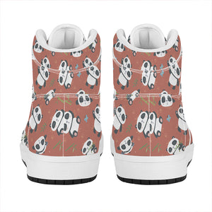 Baby Panda And Bamboo Pattern Print High Top Leather Sneakers