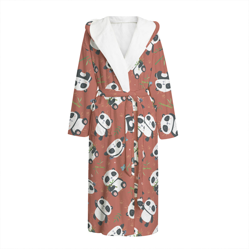 Baby Panda And Bamboo Pattern Print Hooded Bathrobe