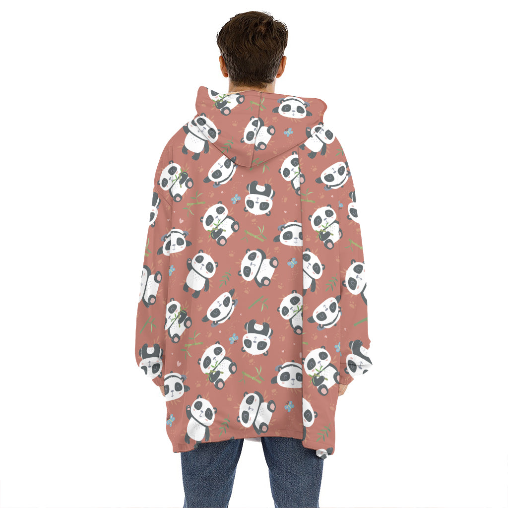 Baby Panda And Bamboo Pattern Print Hoodie Blanket