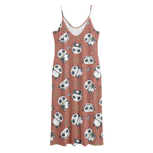 Baby Panda And Bamboo Pattern Print Jersey Midi Cami Dress