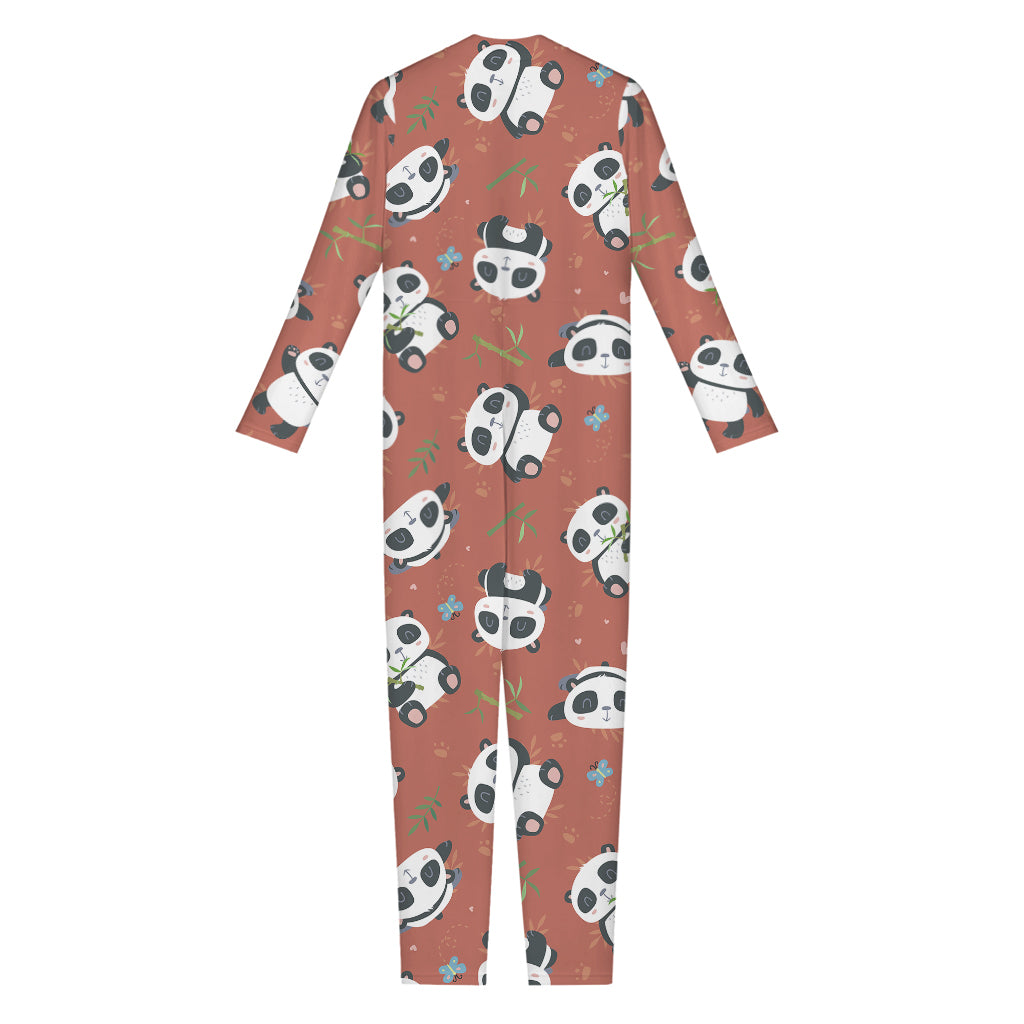 Baby Panda And Bamboo Pattern Print Jumpsuit