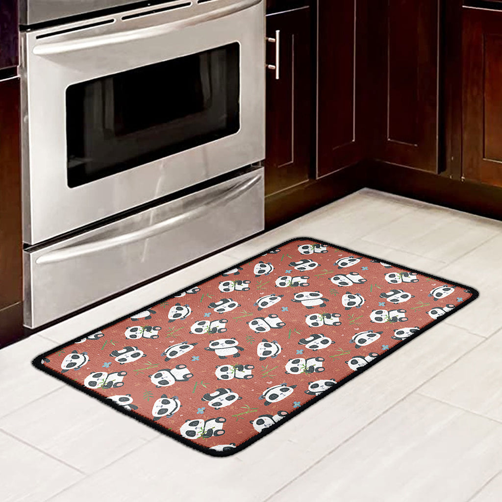 Baby Panda And Bamboo Pattern Print Kitchen Mat