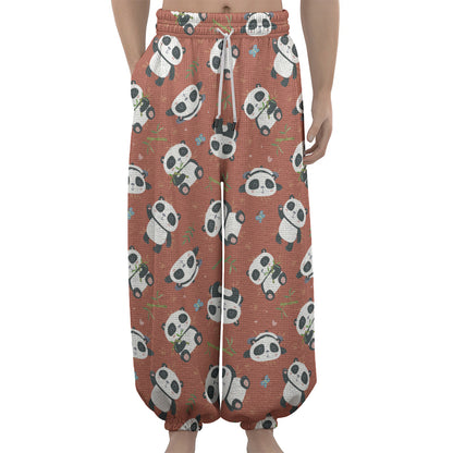 Baby Panda And Bamboo Pattern Print Lantern Pants