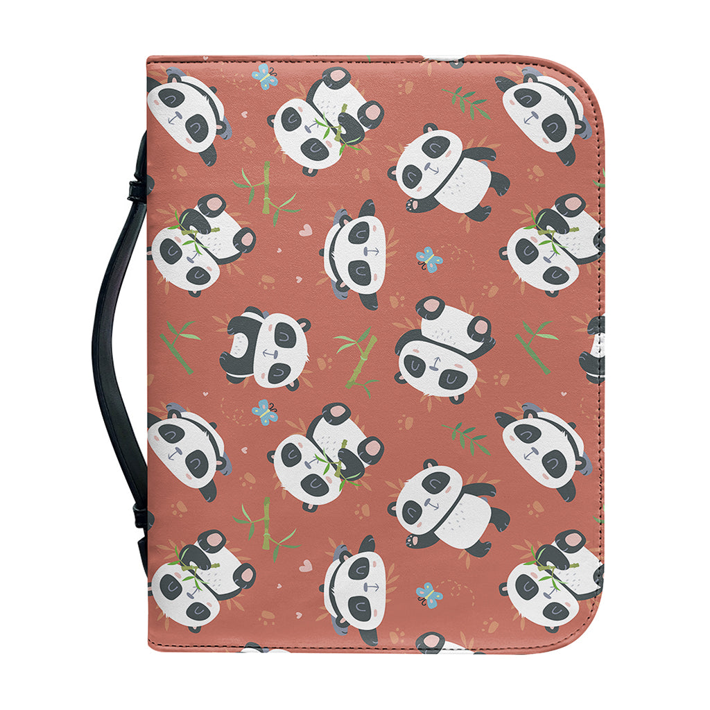Baby Panda And Bamboo Pattern Print Leather Bible Cover