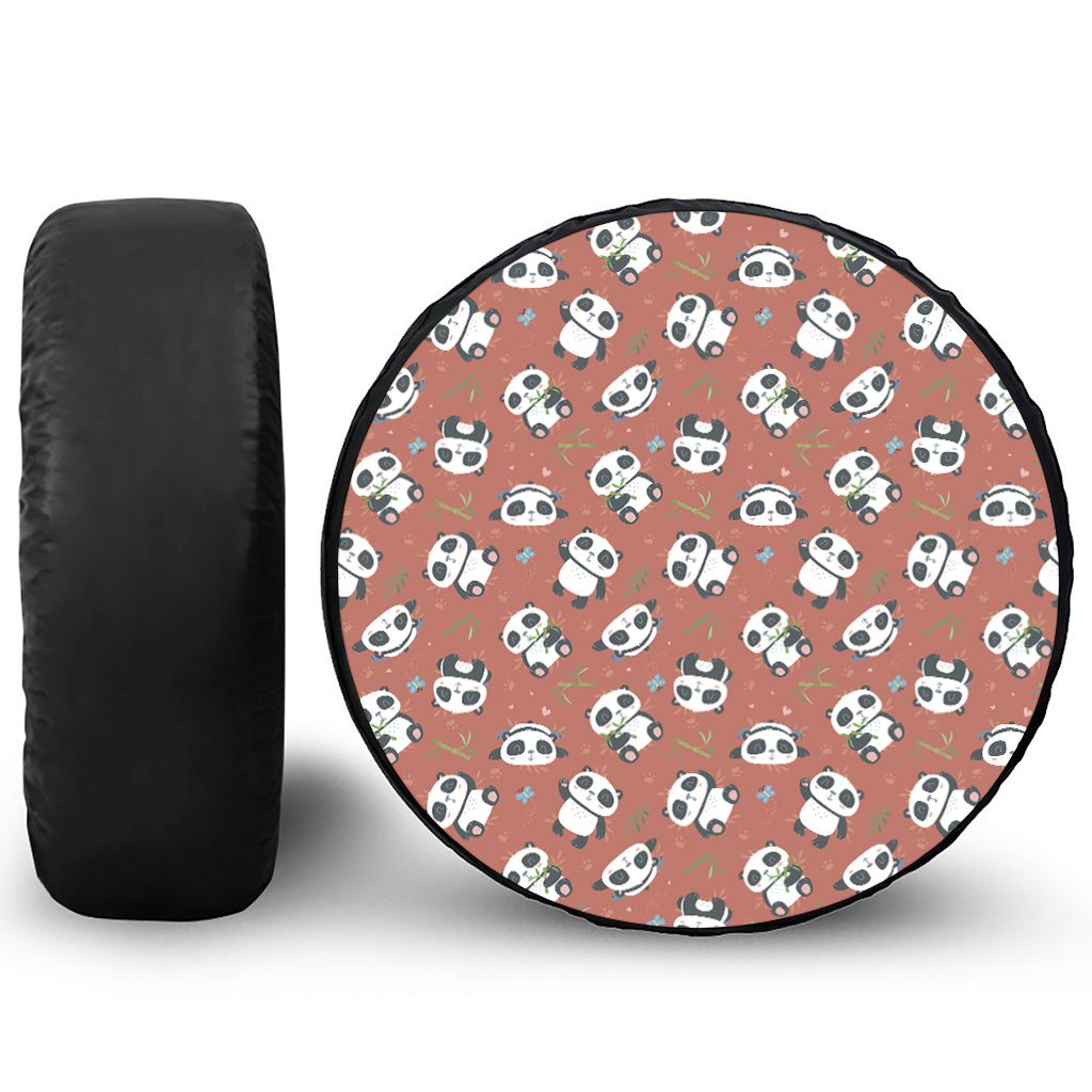 Baby Panda And Bamboo Pattern Print Leather Spare Tire Cover