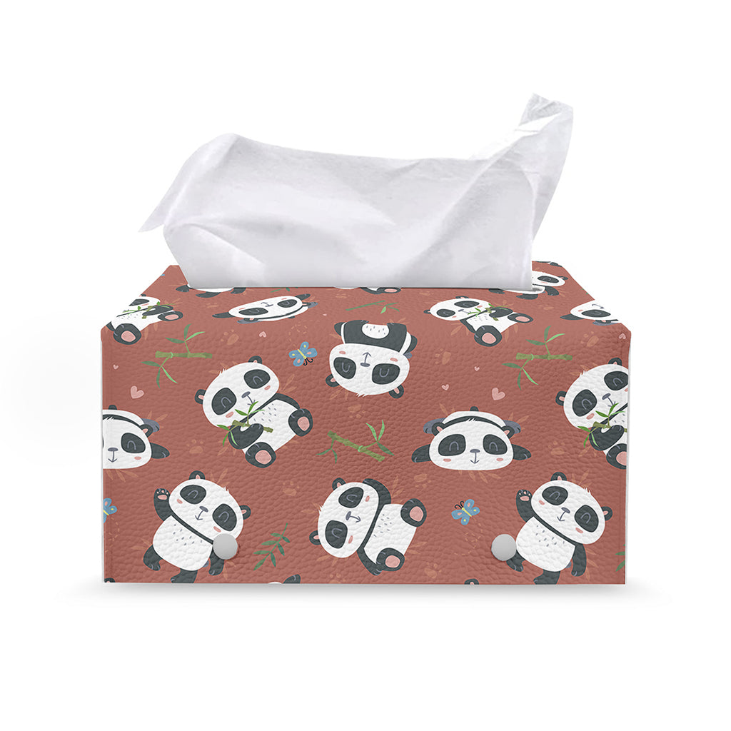 Baby Panda And Bamboo Pattern Print Leather Tissue Box Cover