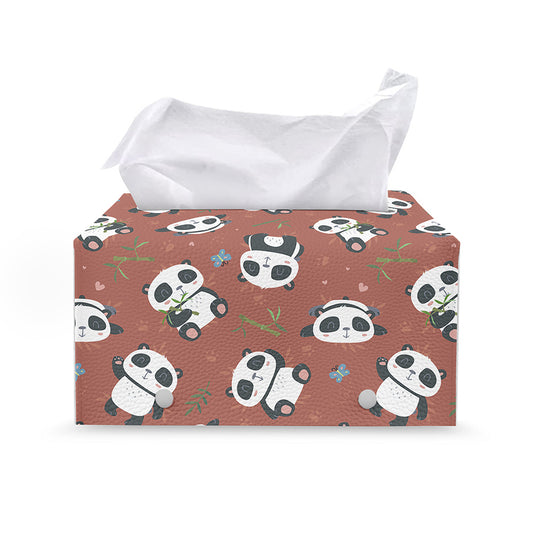 Baby Panda And Bamboo Pattern Print Leather Tissue Box Cover