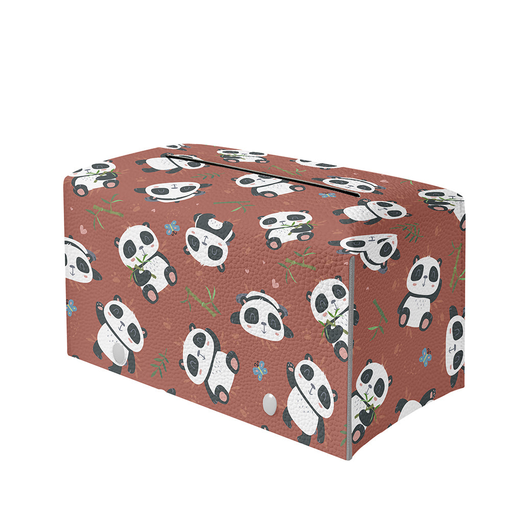 Baby Panda And Bamboo Pattern Print Leather Tissue Box Cover