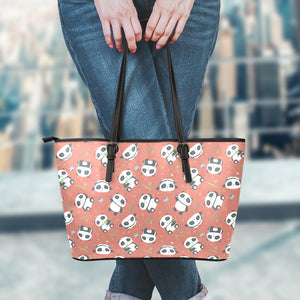 Baby Panda And Bamboo Pattern Print Leather Tote Bag