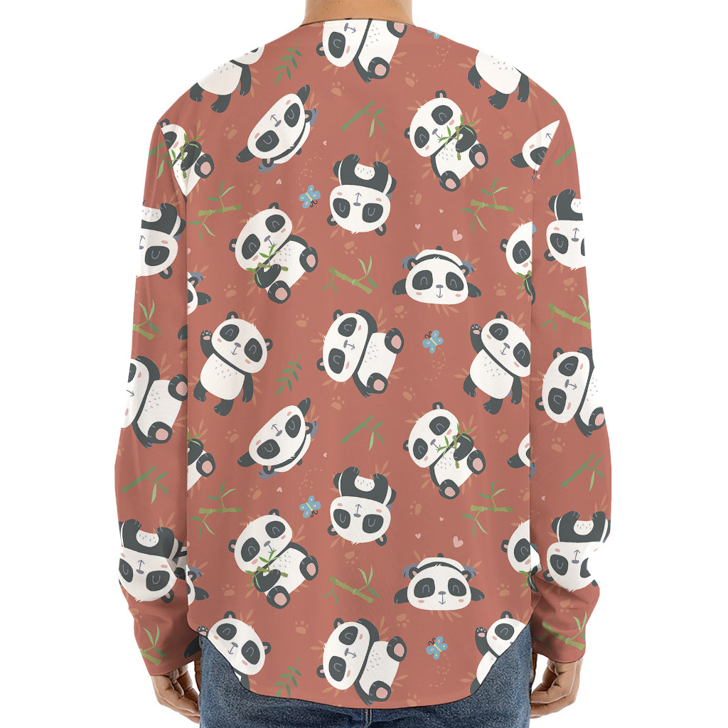 Baby Panda And Bamboo Pattern Print Long Sleeve Baseball Jersey