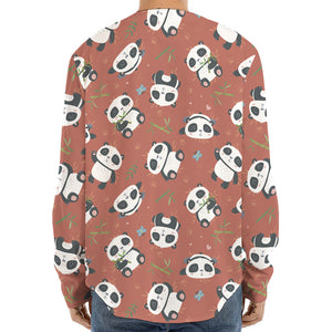 Baby Panda And Bamboo Pattern Print Long Sleeve Baseball Jersey