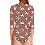 Baby Panda And Bamboo Pattern Print Long Sleeve Swimsuit