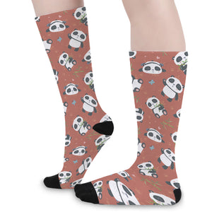 Baby Panda And Bamboo Pattern Print Long Socks