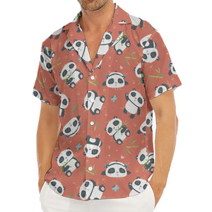 Baby Panda And Bamboo Pattern Print Men's Deep V-Neck Shirt