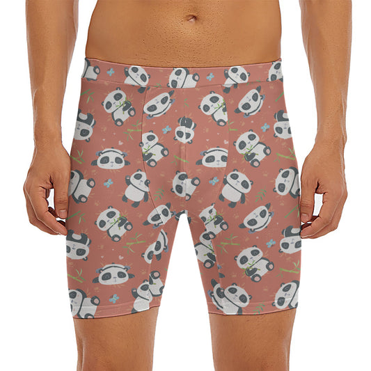 Baby Panda And Bamboo Pattern Print Men's Long Boxer Briefs