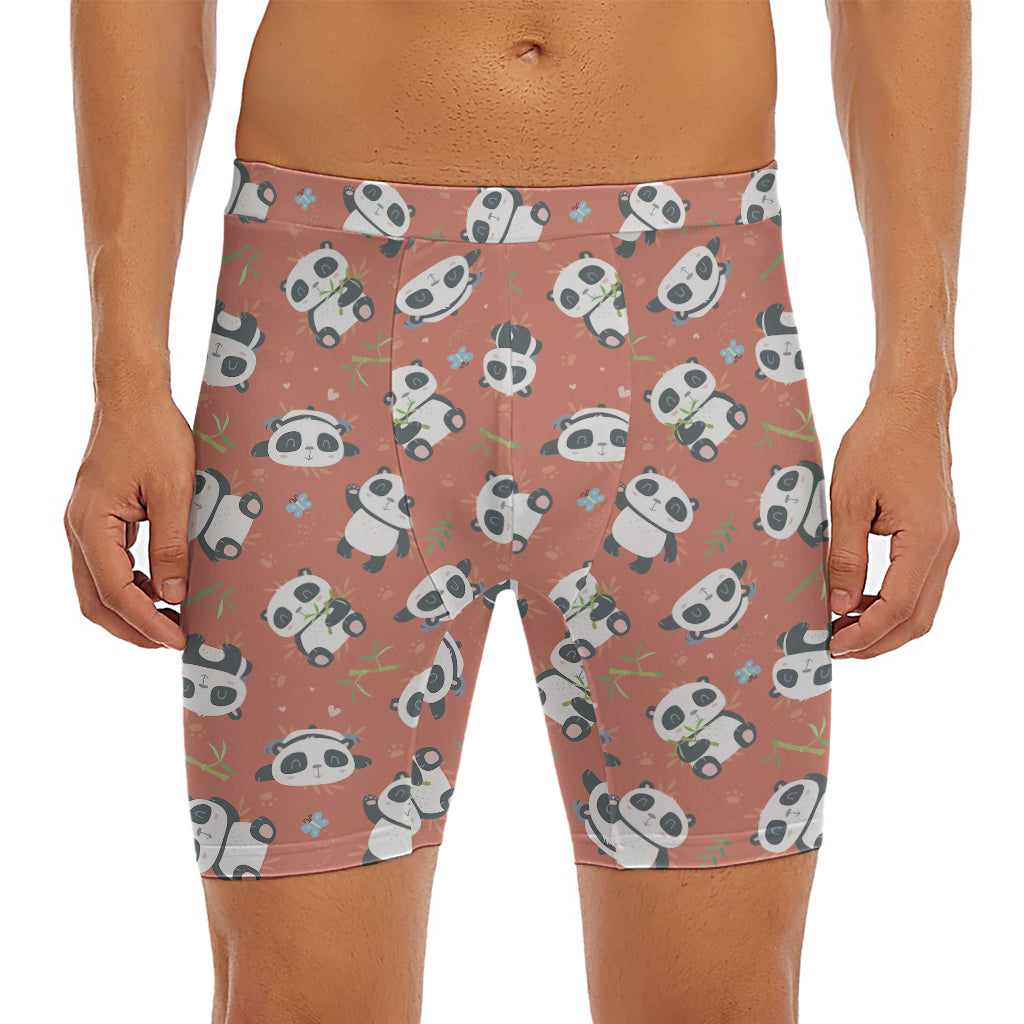 Baby Panda And Bamboo Pattern Print Men's Long Boxer Briefs