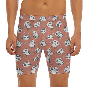 Baby Panda And Bamboo Pattern Print Men's Long Boxer Briefs