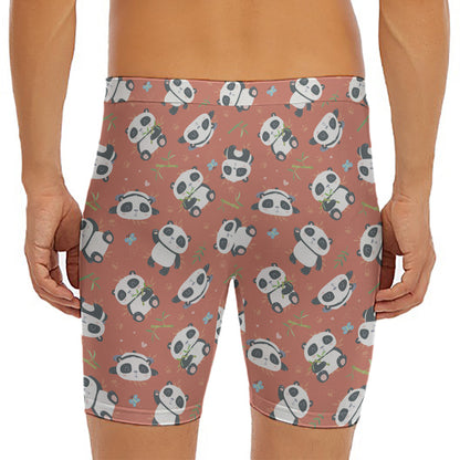 Baby Panda And Bamboo Pattern Print Men's Long Boxer Briefs