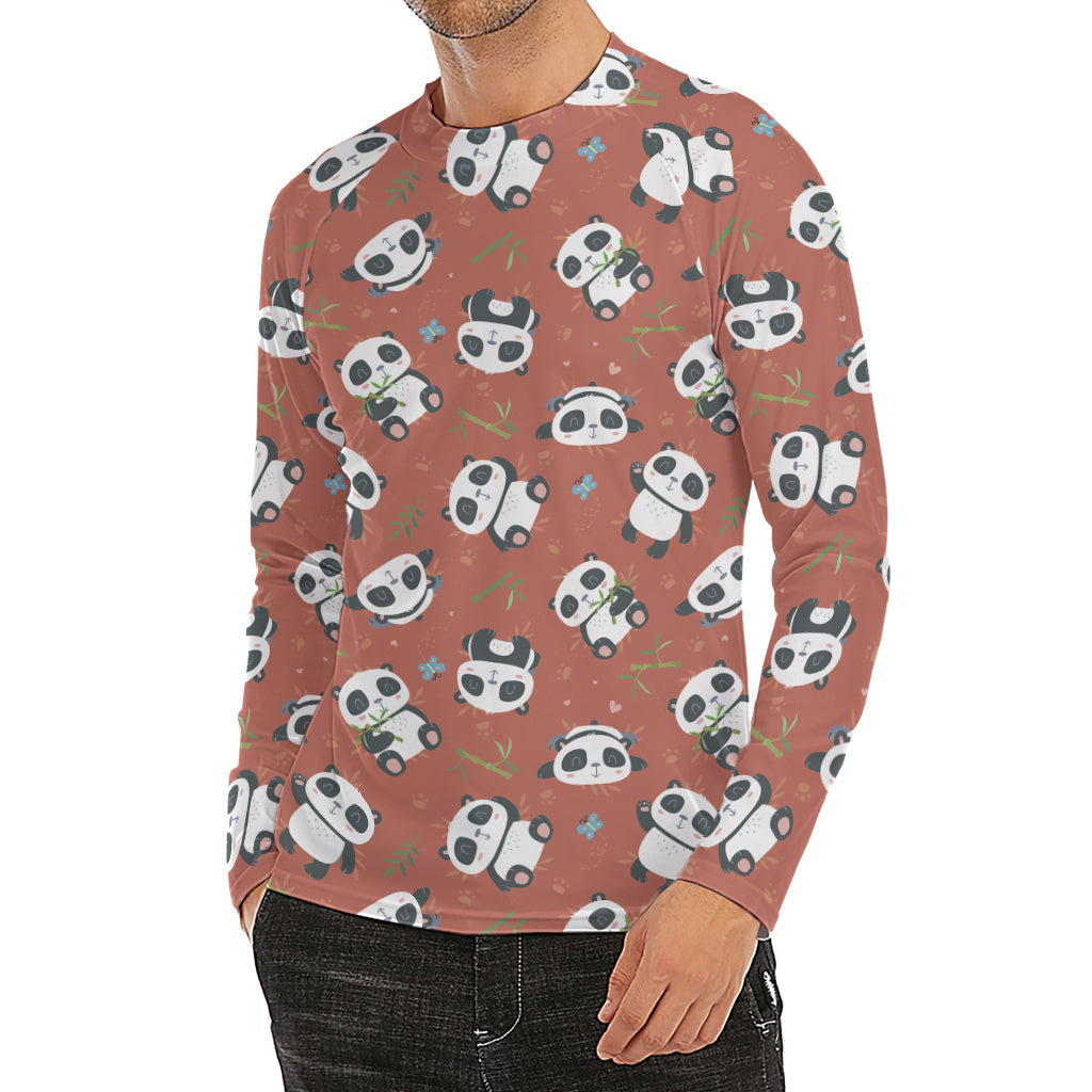 Baby Panda And Bamboo Pattern Print Men's Long Sleeve Rash Guard