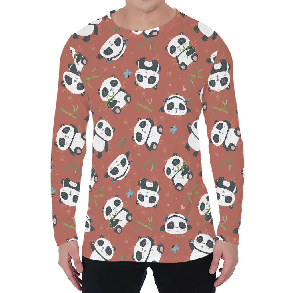 Baby Panda And Bamboo Pattern Print Men's Long Sleeve T-Shirt