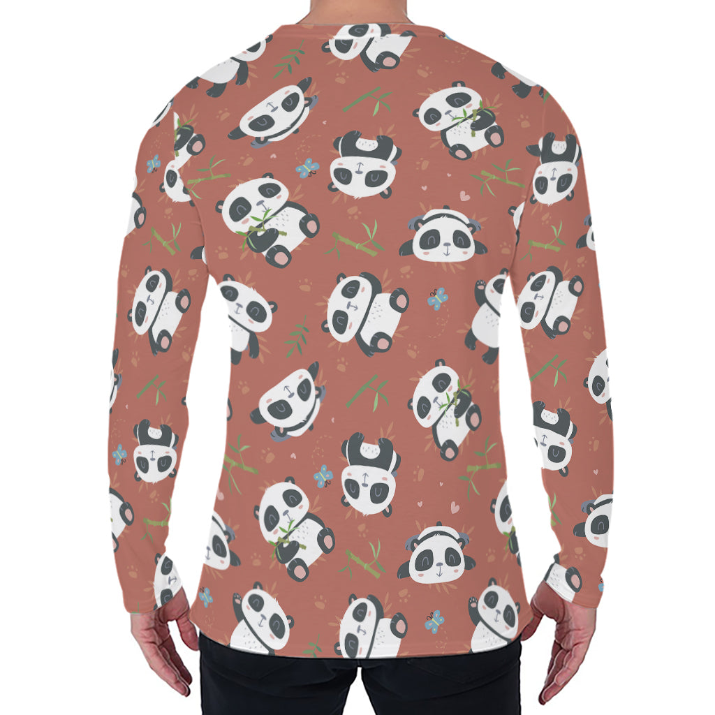 Baby Panda And Bamboo Pattern Print Men's Long Sleeve T-Shirt