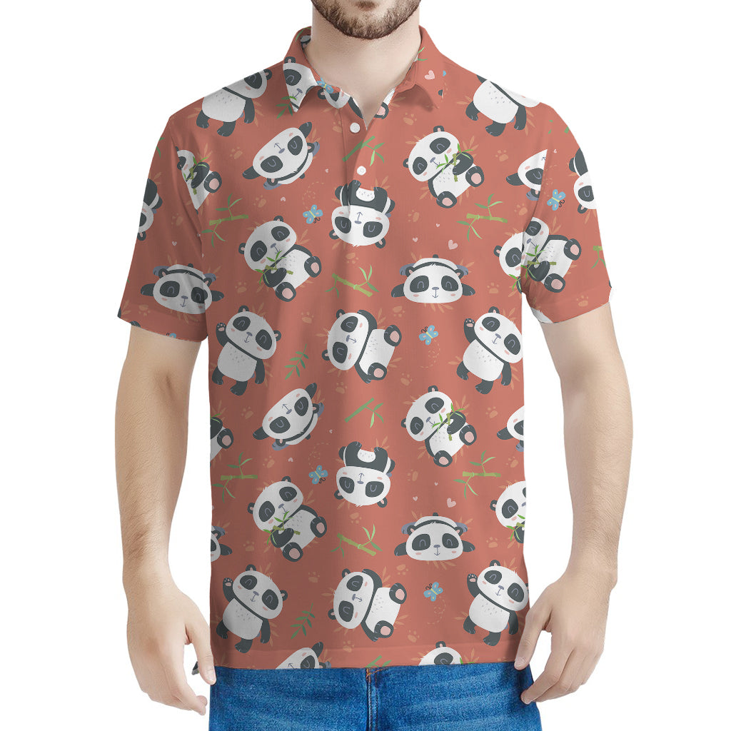 Baby Panda And Bamboo Pattern Print Men's Polo Shirt