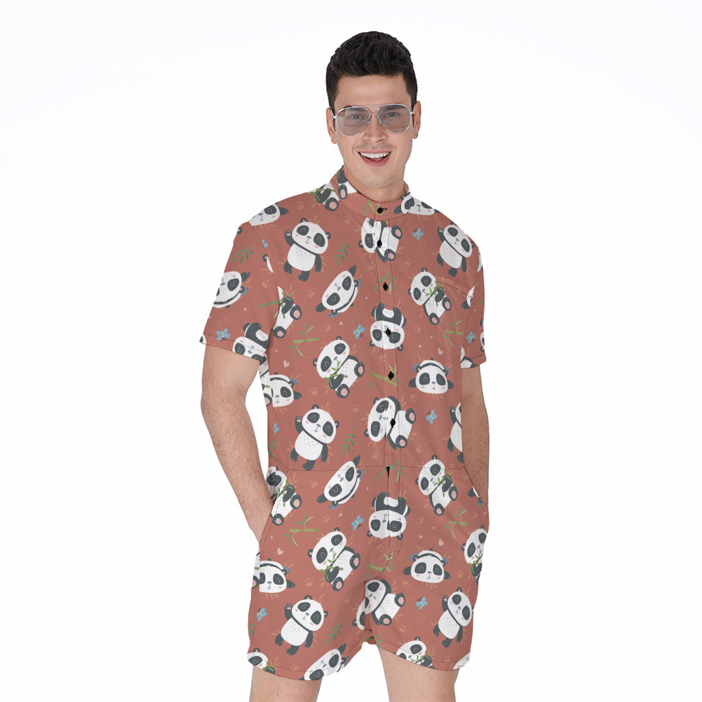 Baby Panda And Bamboo Pattern Print Men's Rompers