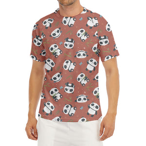 Baby Panda And Bamboo Pattern Print Men's Short Sleeve Rash Guard