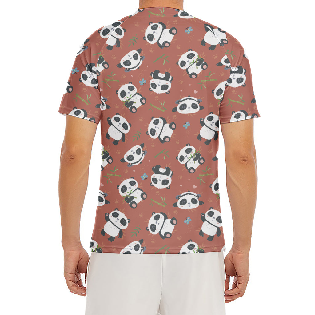 Baby Panda And Bamboo Pattern Print Men's Short Sleeve Rash Guard