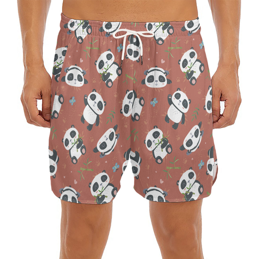 Baby Panda And Bamboo Pattern Print Men's Split Running Shorts