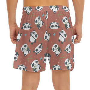 Baby Panda And Bamboo Pattern Print Men's Split Running Shorts