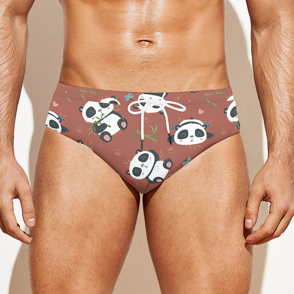 Baby Panda And Bamboo Pattern Print Men's Swim Briefs