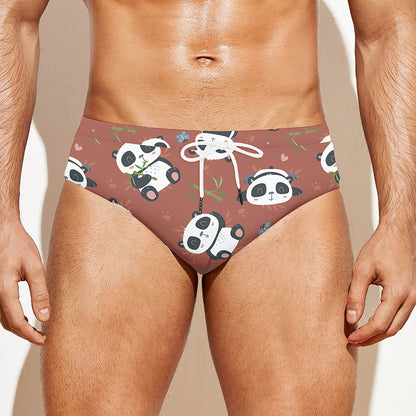 Baby Panda And Bamboo Pattern Print Men's Swim Briefs