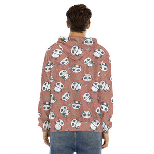 Baby Panda And Bamboo Pattern Print Men's Velvet Pullover Hoodie