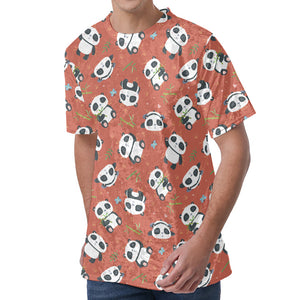 Baby Panda And Bamboo Pattern Print Men's Velvet T-Shirt