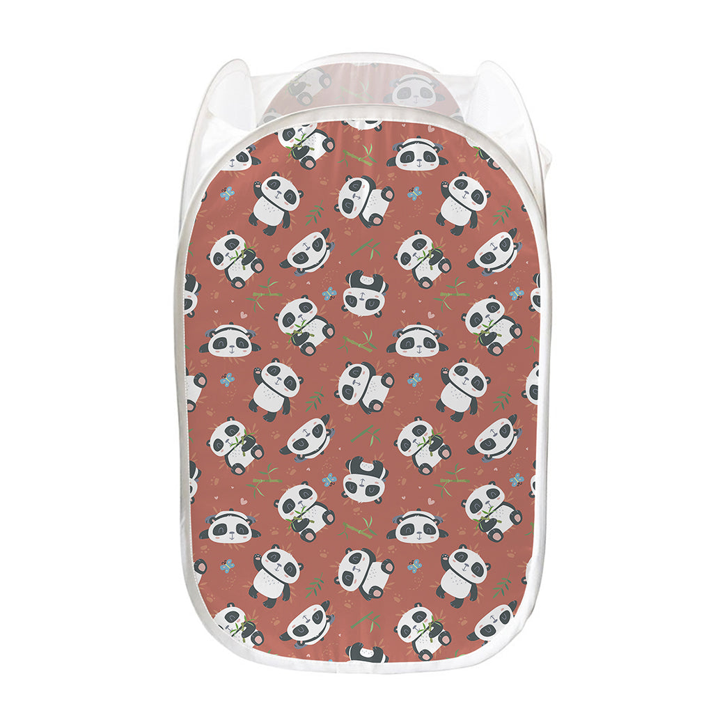 Baby Panda And Bamboo Pattern Print Mesh Laundry Hamper
