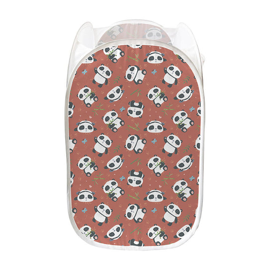 Baby Panda And Bamboo Pattern Print Mesh Laundry Hamper