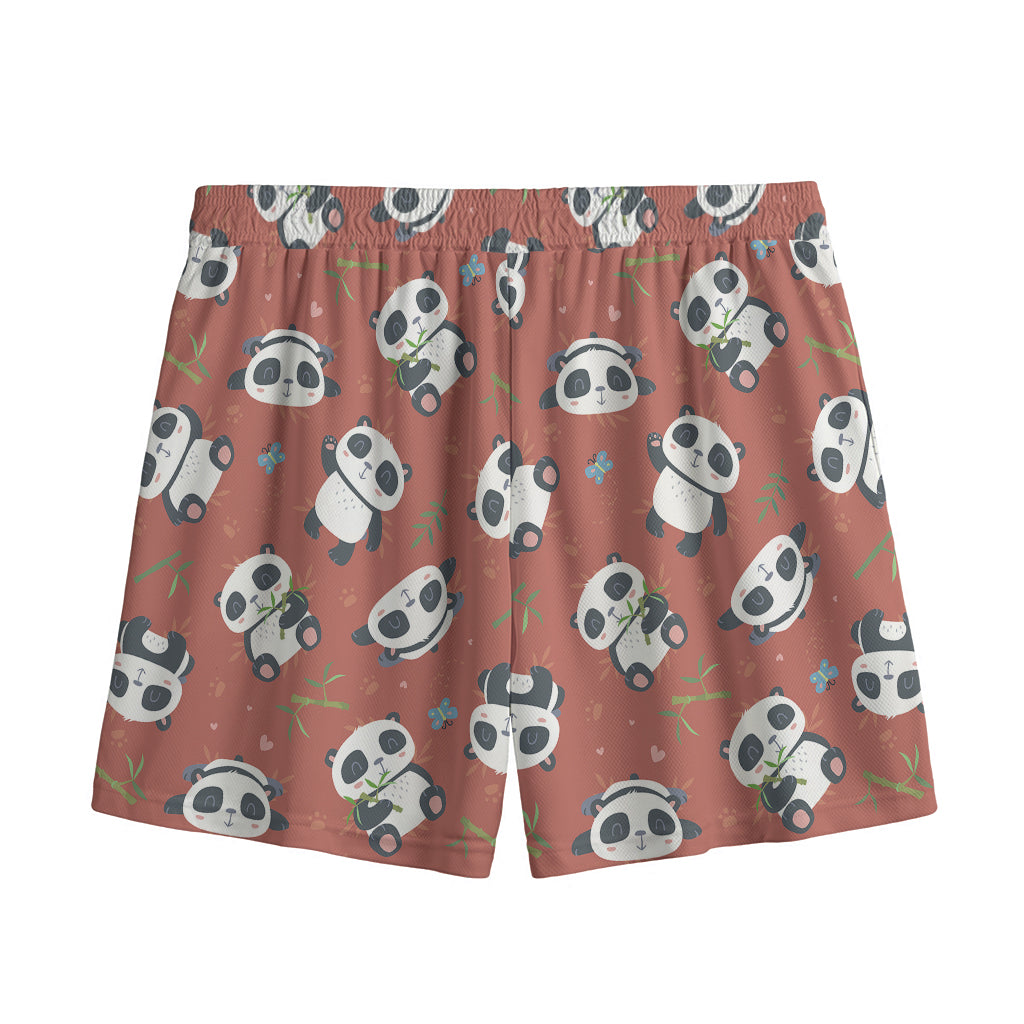 Baby Panda And Bamboo Pattern Print Mesh Shorts