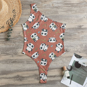 Baby Panda And Bamboo Pattern Print One Shoulder Bodysuit