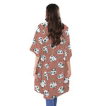 Baby Panda And Bamboo Pattern Print Open Front Beach Cover Up